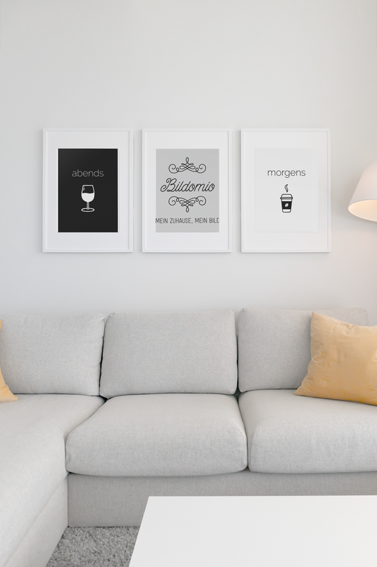Poster - morgens Kaffee - abends Wein → als Set (Version DE)