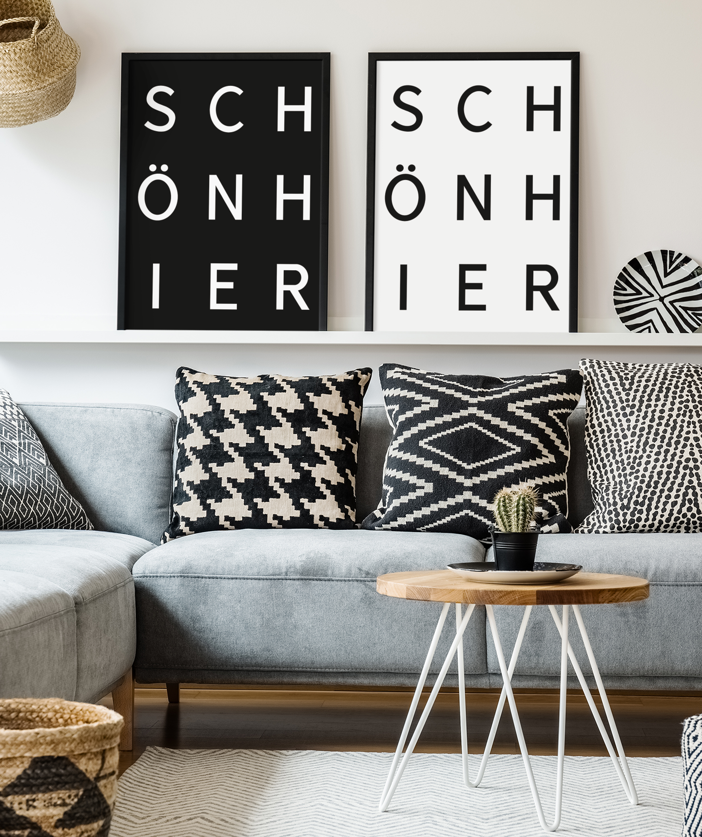 SCHÖN HIER als Set - schwarzer und weißer Hintergrund