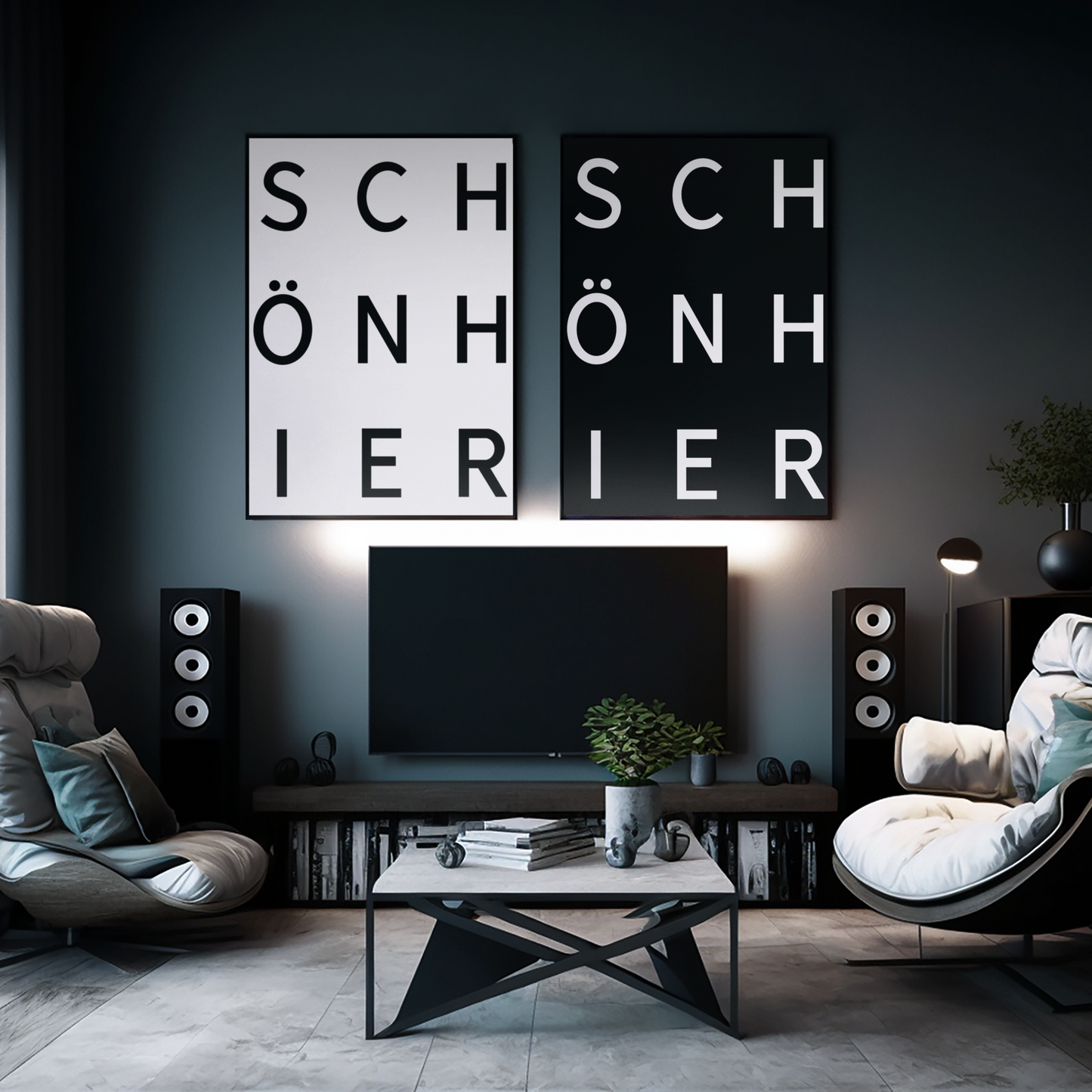SCHÖN HIER als Set - schwarzer und weißer Hintergrund