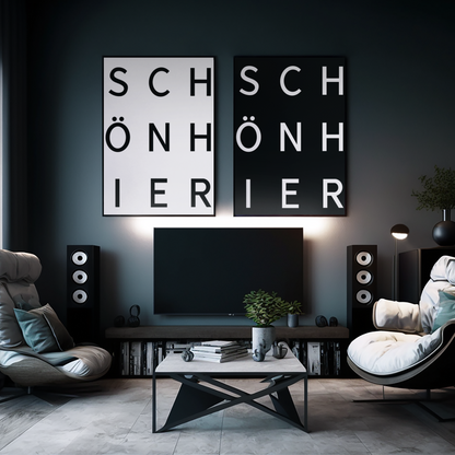 SCHÖN HIER als Set - schwarzer und weißer Hintergrund