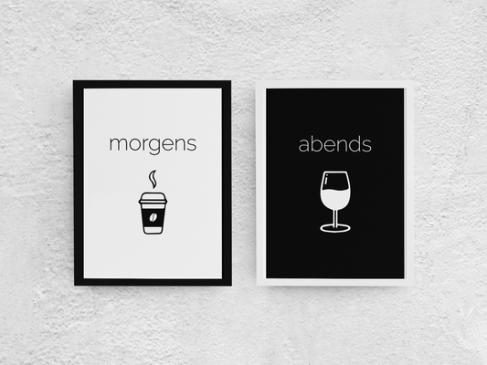 Poster - morgens Kaffee - abends Wein    →    als Set (Version DE)