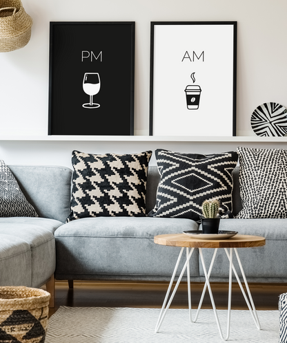 AM (morgens) Kaffee - PM (abends) Wein    →    als Set (Version EN)